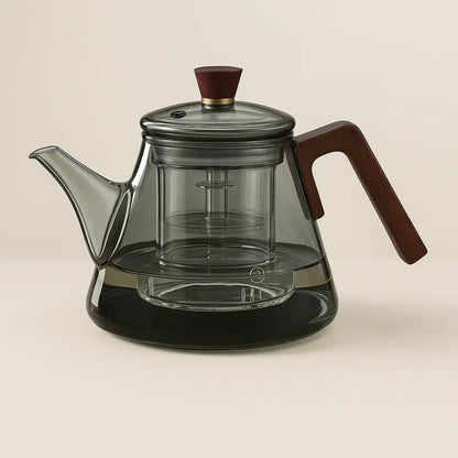  Heat-resistant glass teapot with infuser - Aetheris borosilicate stovetop tea kettle wooden accents