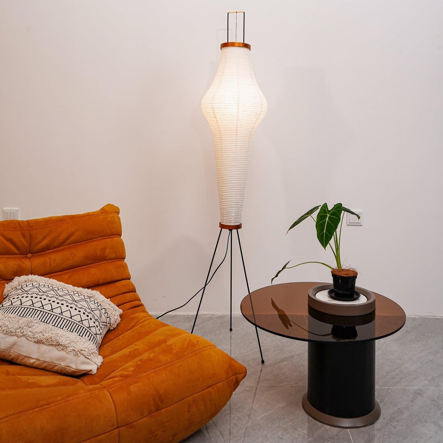 Warm White Paper Floor Lamp with Soft Lighting