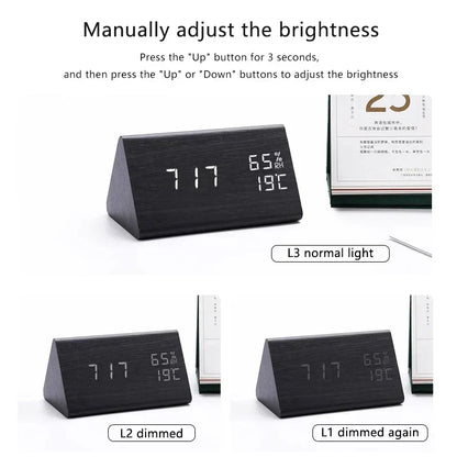Digital Wood Alarm Clock with Temperature Display