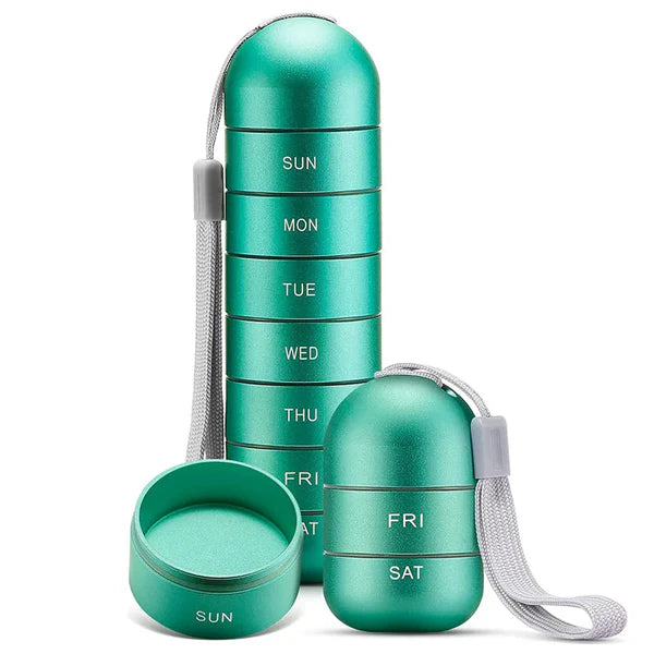 Aluminum 7-Day Portable Travel Pill Organizer, Pill Box Pill Container 1