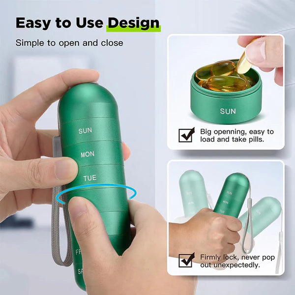 Aluminum 7-Day Portable Travel Pill Organizer, Pill Box Pill Container 7