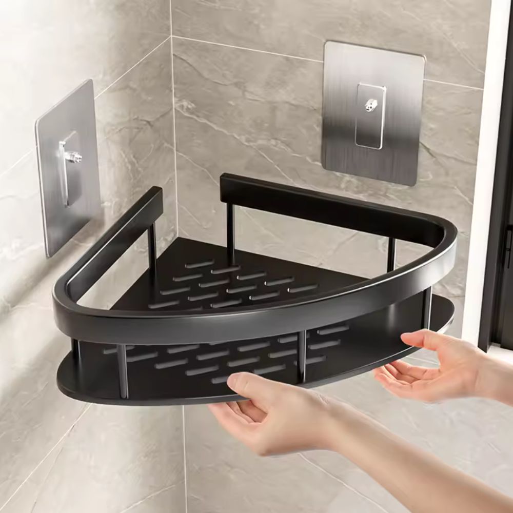 AquaAlu | Stylish Durable Black Shower Corner Shelf Organizer 1