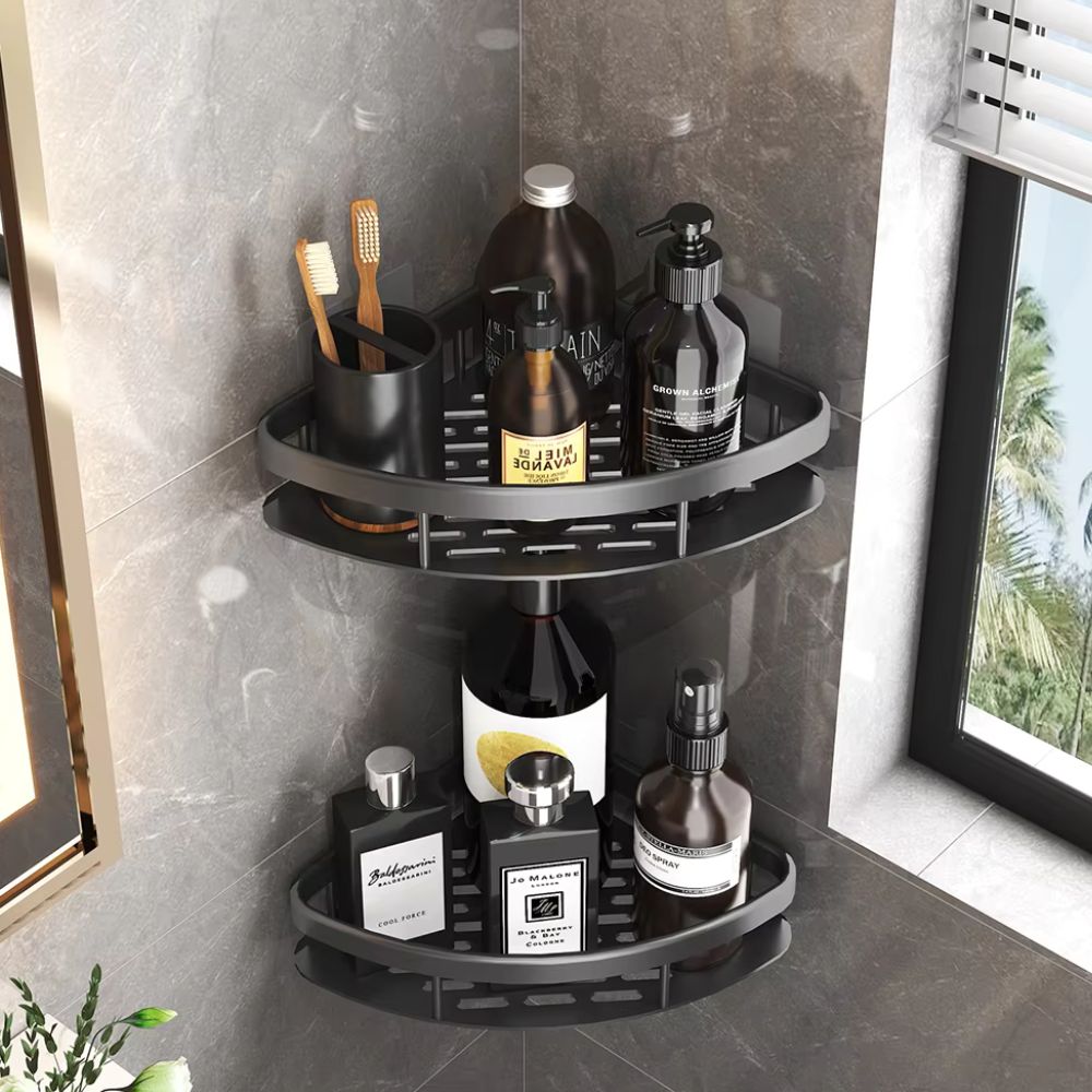 AquaAlu | Stylish Durable Black Shower Corner Shelf Organizer 4