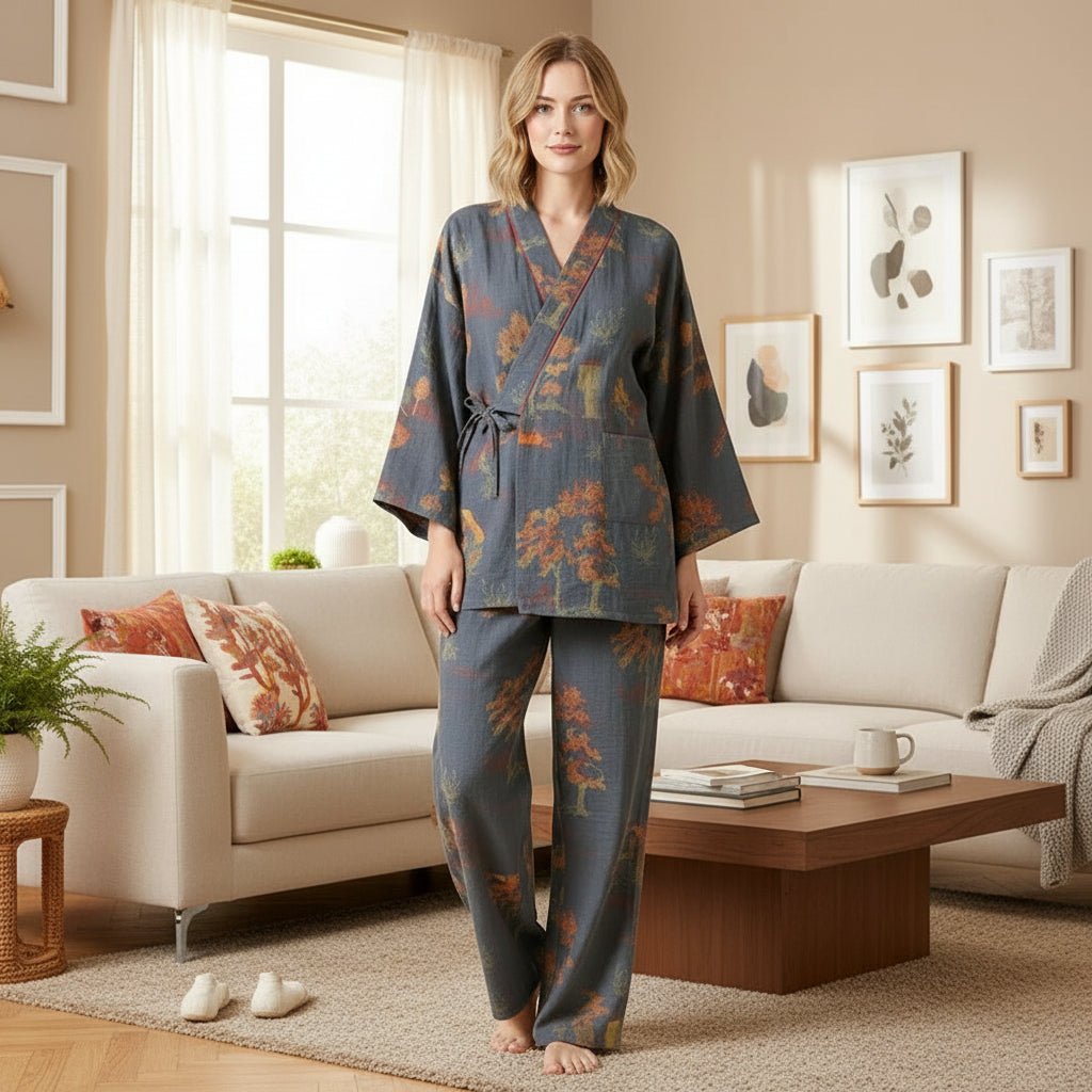 AquarelleCotton | Elegant Artistic Watercolor Kimono Pajama Set 1