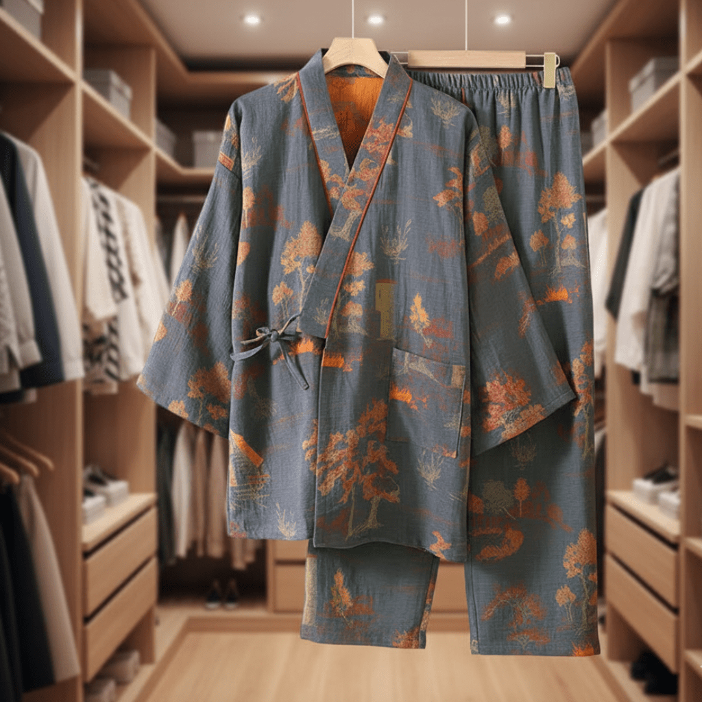 AquarelleCotton | Elegant Artistic Watercolor Kimono Pajama Set 2