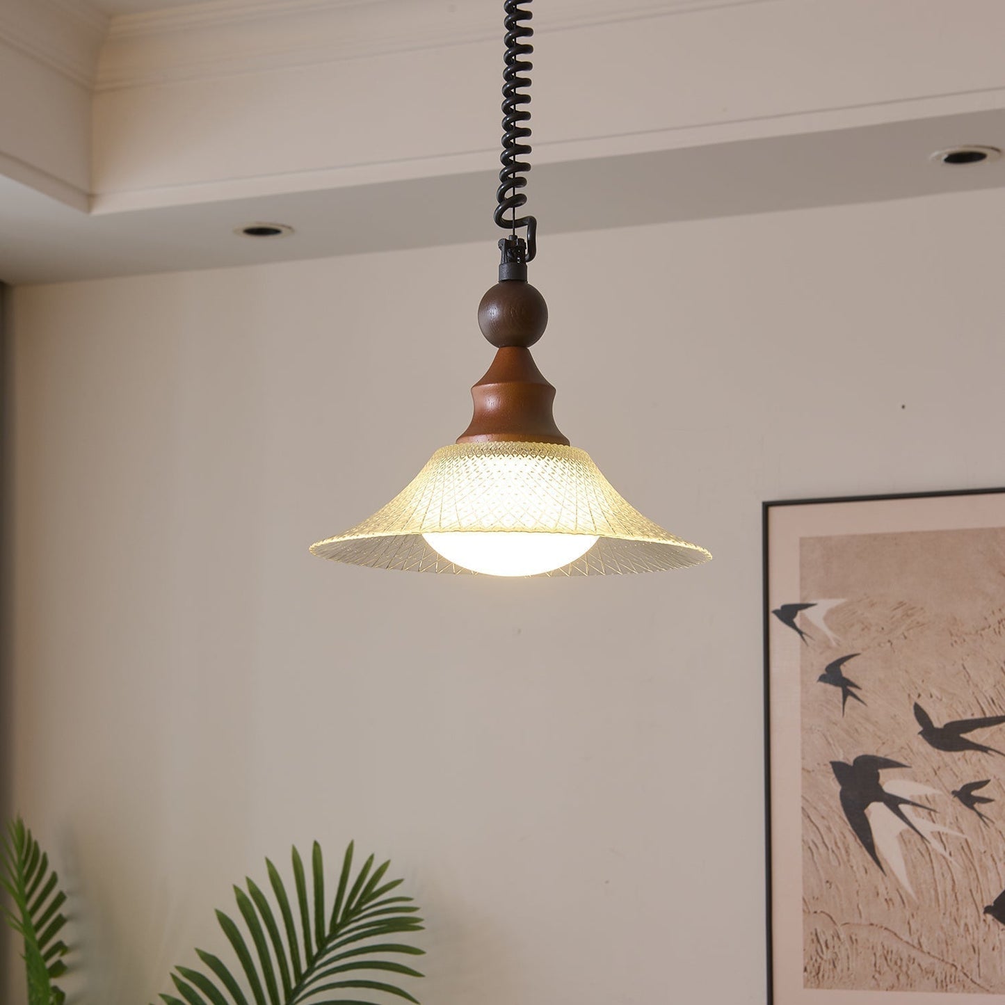 Stylish Wooden Glass Pendant Lamp - Lusomart