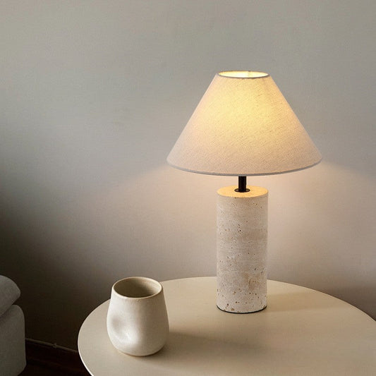 Elegant Marble Look Linen Table Lamp - Lusomart