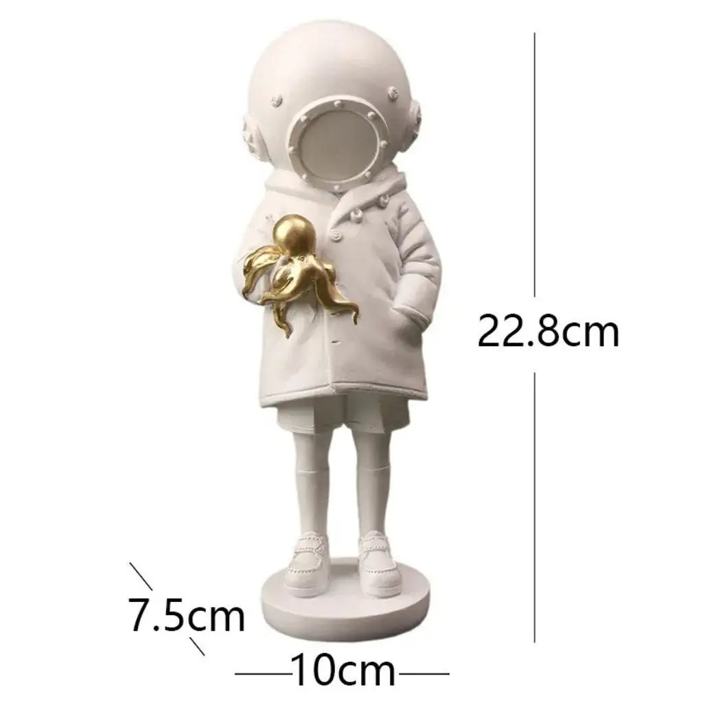 Helmet sculpture featuring golden octopus artistic resin figurine for modern interior styling