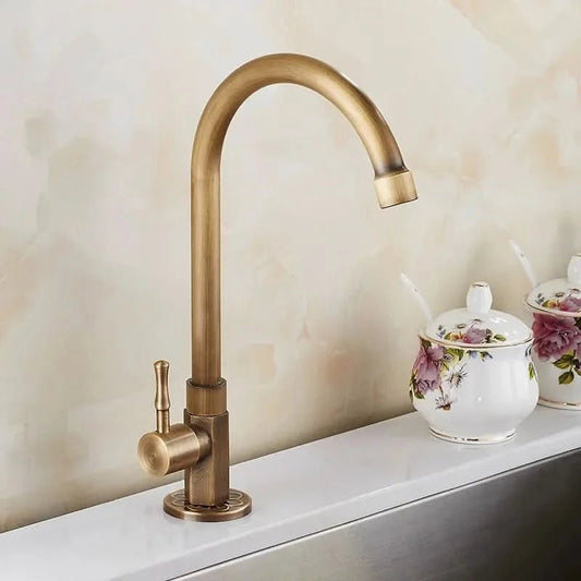 Classic Brass Gooseneck Kitchen Faucet - Lusomart