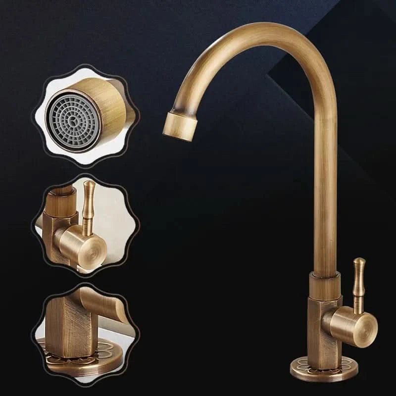 AureliaBrass | Elegant Antique Gooseneck Kitchen Faucet Tap 3