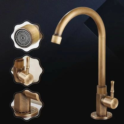 AureliaBrass | Elegant Antique Gooseneck Kitchen Faucet Tap 3