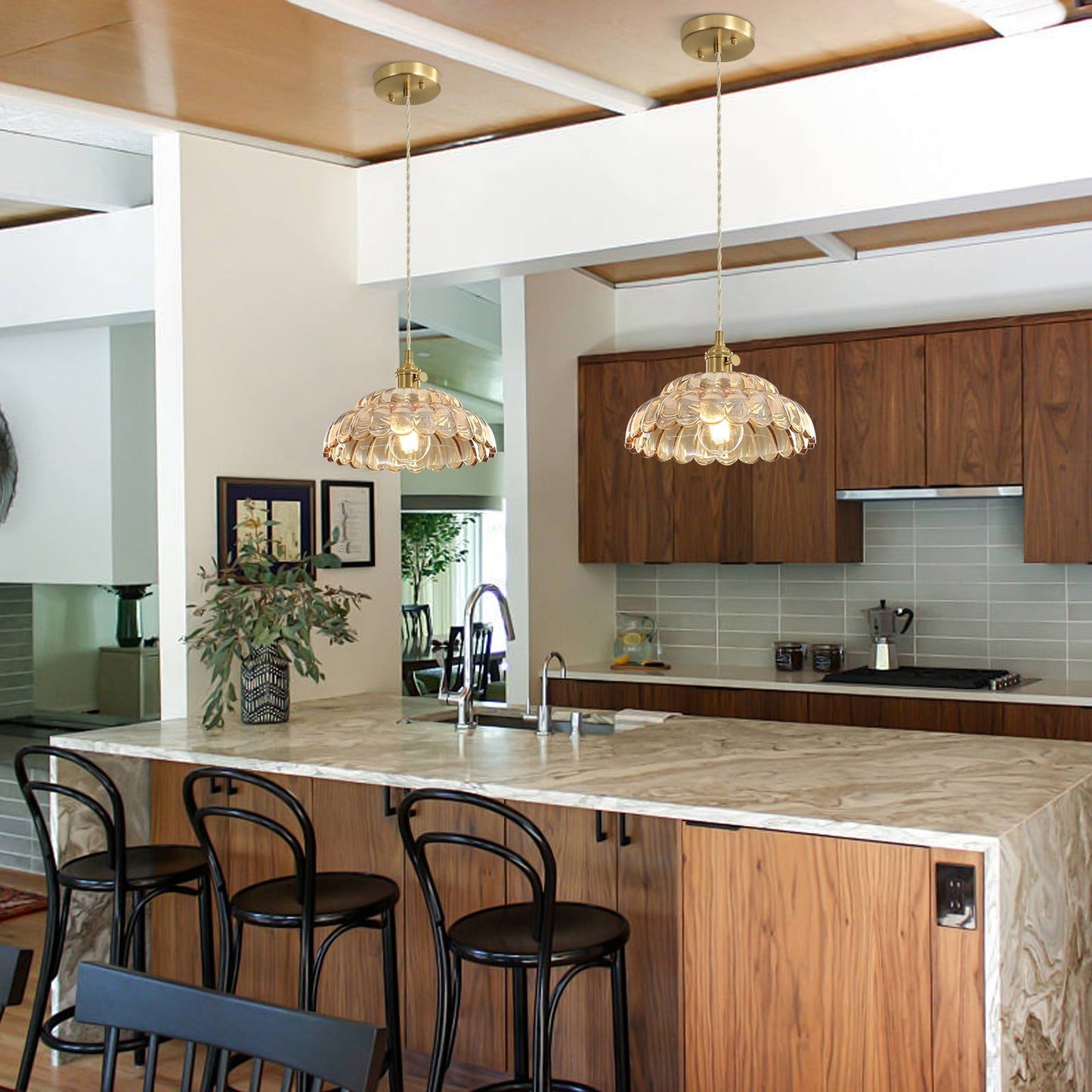 AureliaGlow | Elegant Glass Wood Kitchen Pendant Lighting Fixture 2