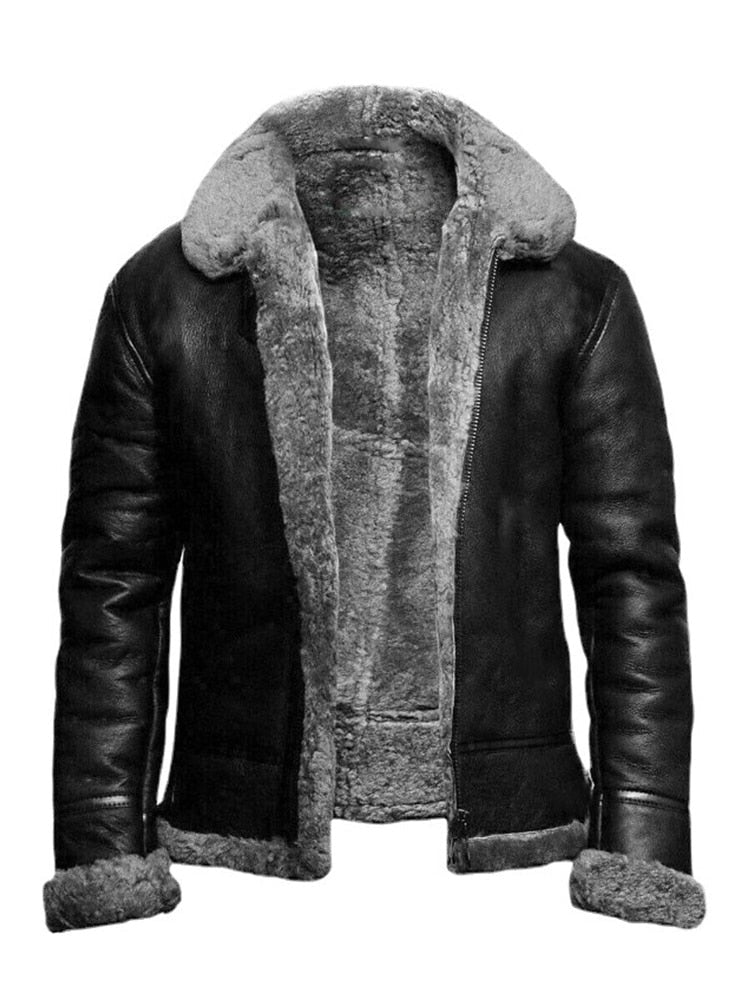 Warm Faux Fur Lined Aviator Bomber Jacket - Lusomart