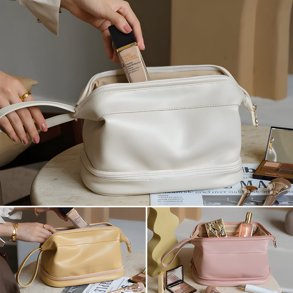 Spacious Travel Makeup Case PU Cosmetic Organizer