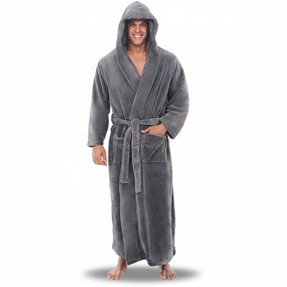 Cozy Mens Fleece Hooded Robe Soft Winter Loungewear - Lusomart