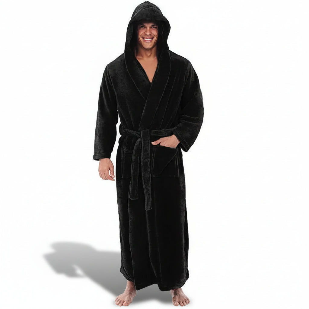 Cozy Mens Fleece Hooded Robe Soft Winter Loungewear