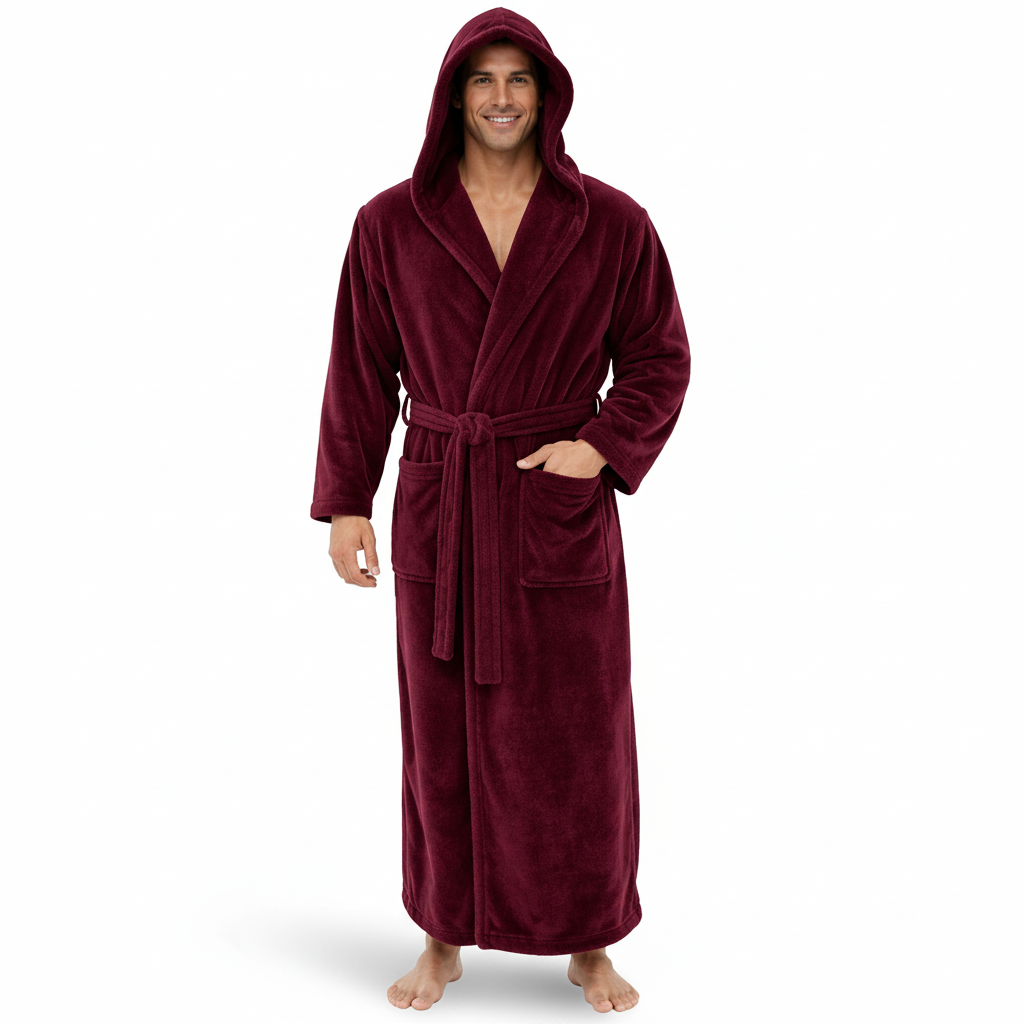 Cozy Mens Fleece Hooded Robe Soft Winter Loungewear