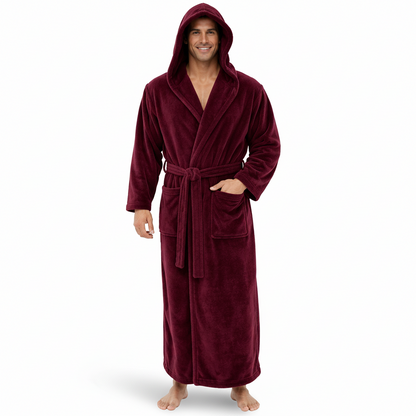 Cozy Mens Fleece Hooded Robe Soft Winter Loungewear