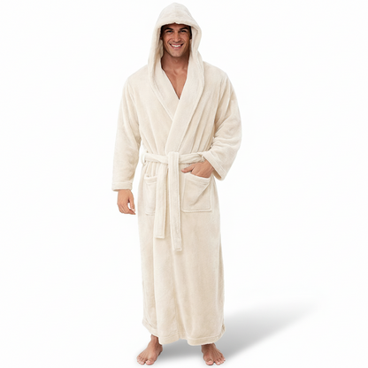 Cozy Mens Fleece Hooded Robe Soft Winter Loungewear