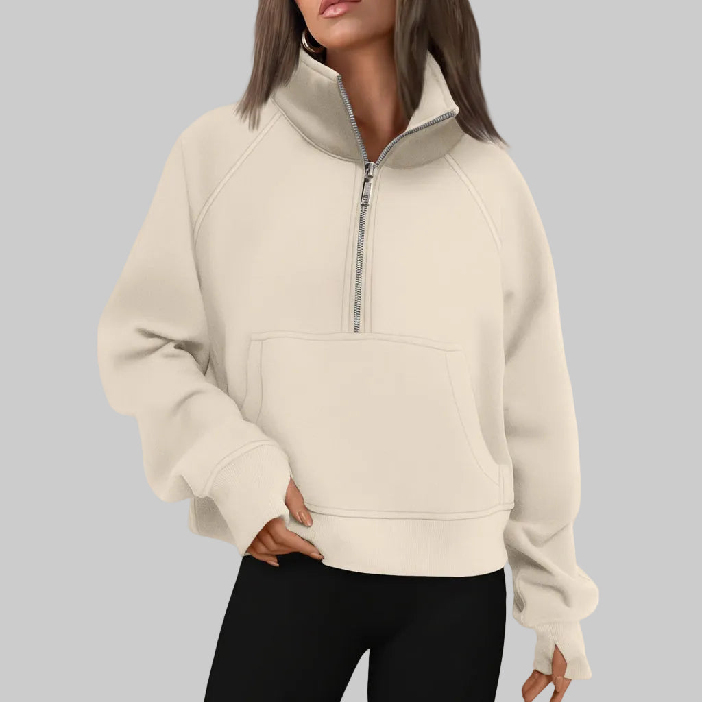 Soft Women's Fleece Pullover Half Zip Crop Top