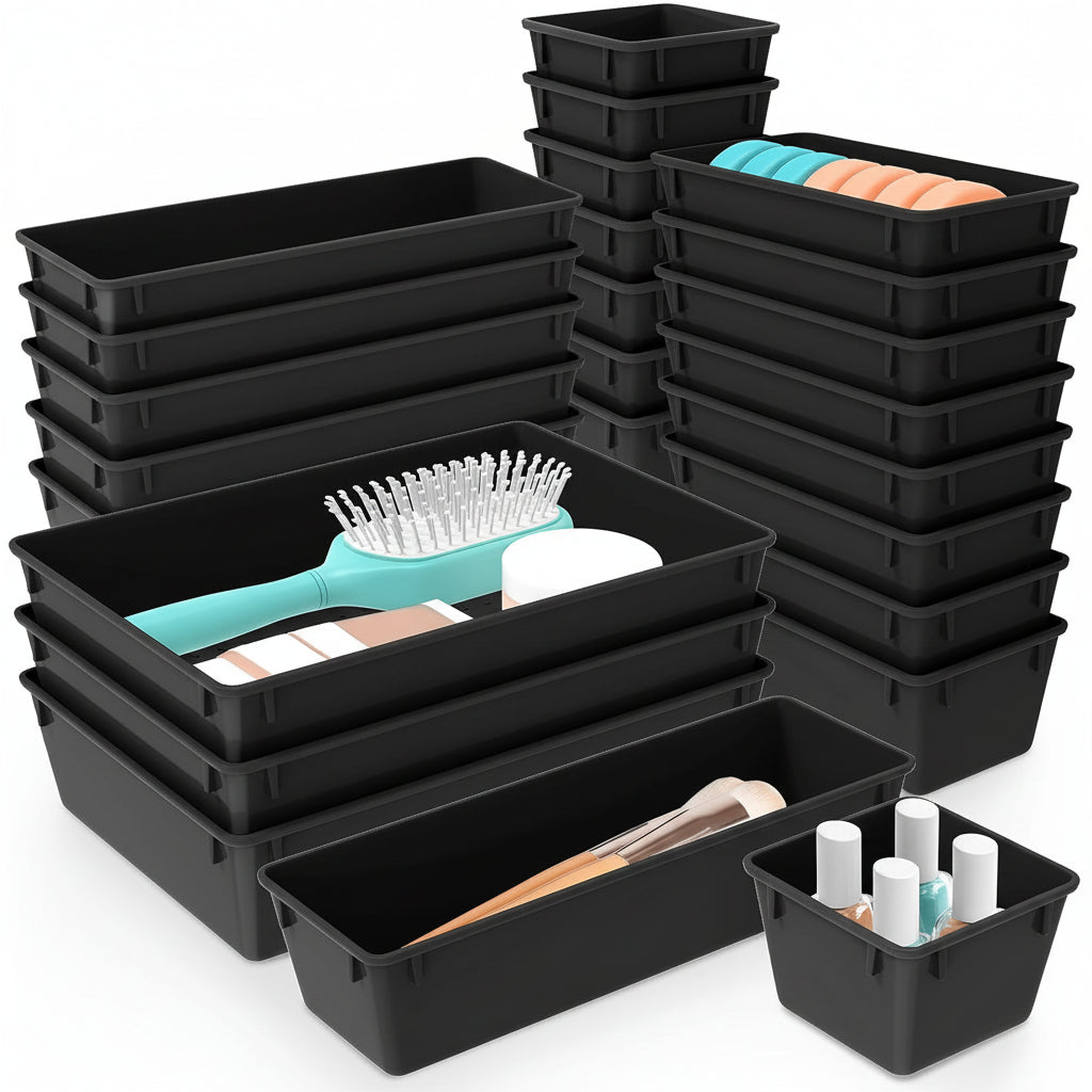Compact Stackable Storage Tray Set for Home Office