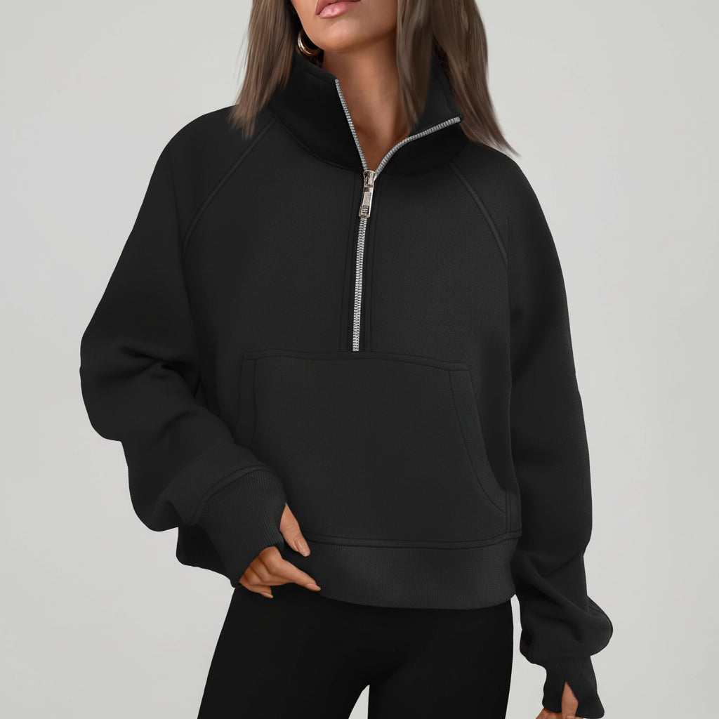 Soft Women's Fleece Pullover Half Zip Crop Top