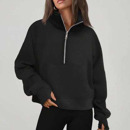 Soft Women's Fleece Pullover Half Zip Crop Top