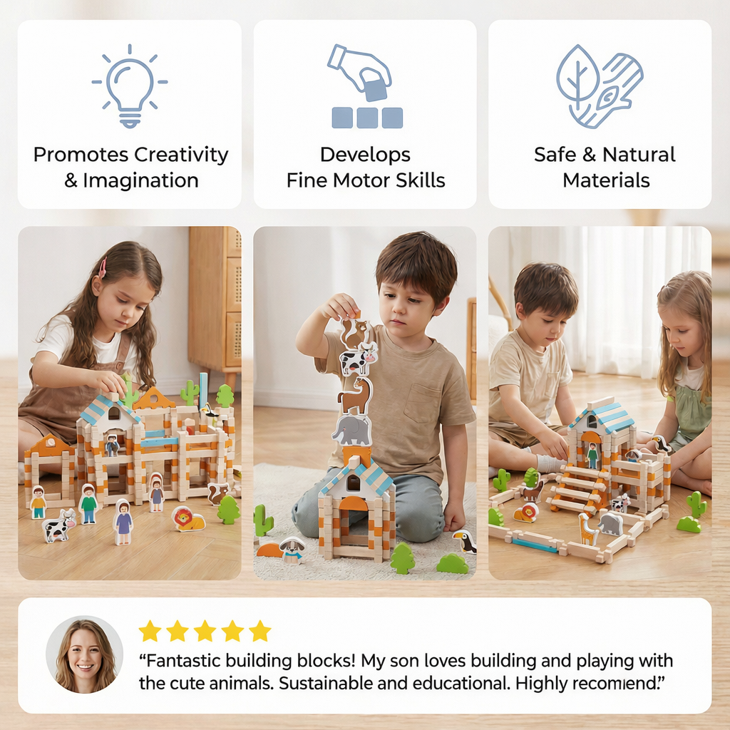 Educational Wooden Construction Blocks Set for Kids