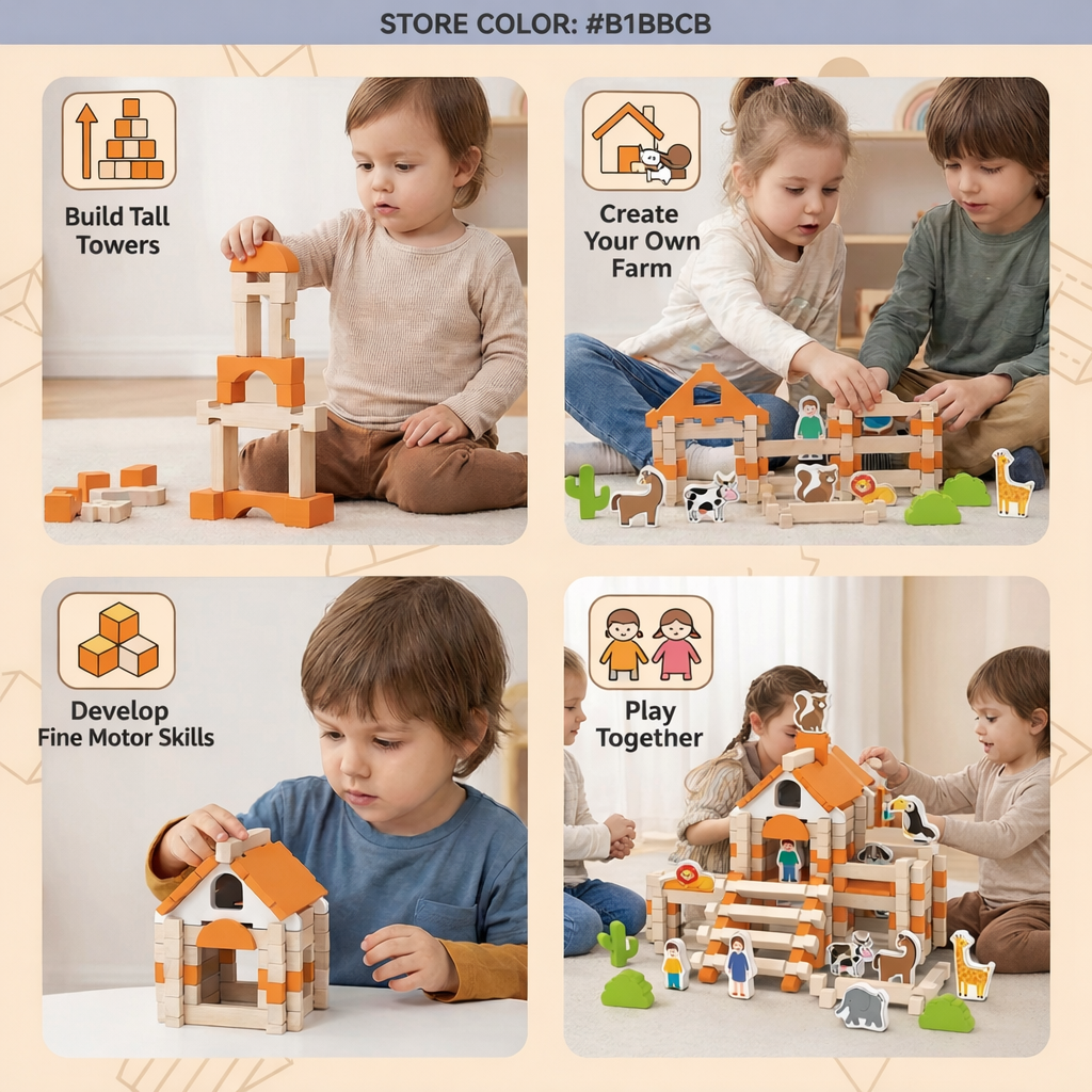 Educational Wooden Construction Blocks Set for Kids