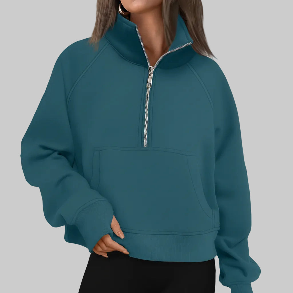 Soft Women's Fleece Pullover Half Zip Crop Top