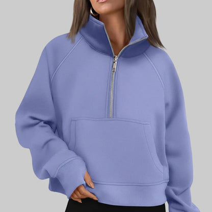 Soft Women's Fleece Pullover Half Zip Crop Top