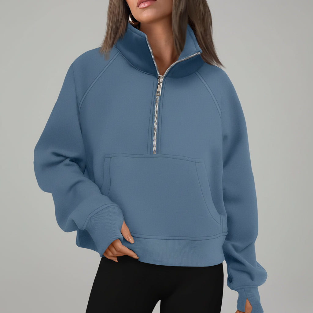 Soft Women's Fleece Pullover Half Zip Crop Top