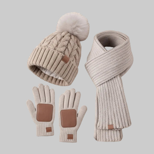 Cold Weather Knit Beanie Scarf Insulated Gloves Set - Lusomart