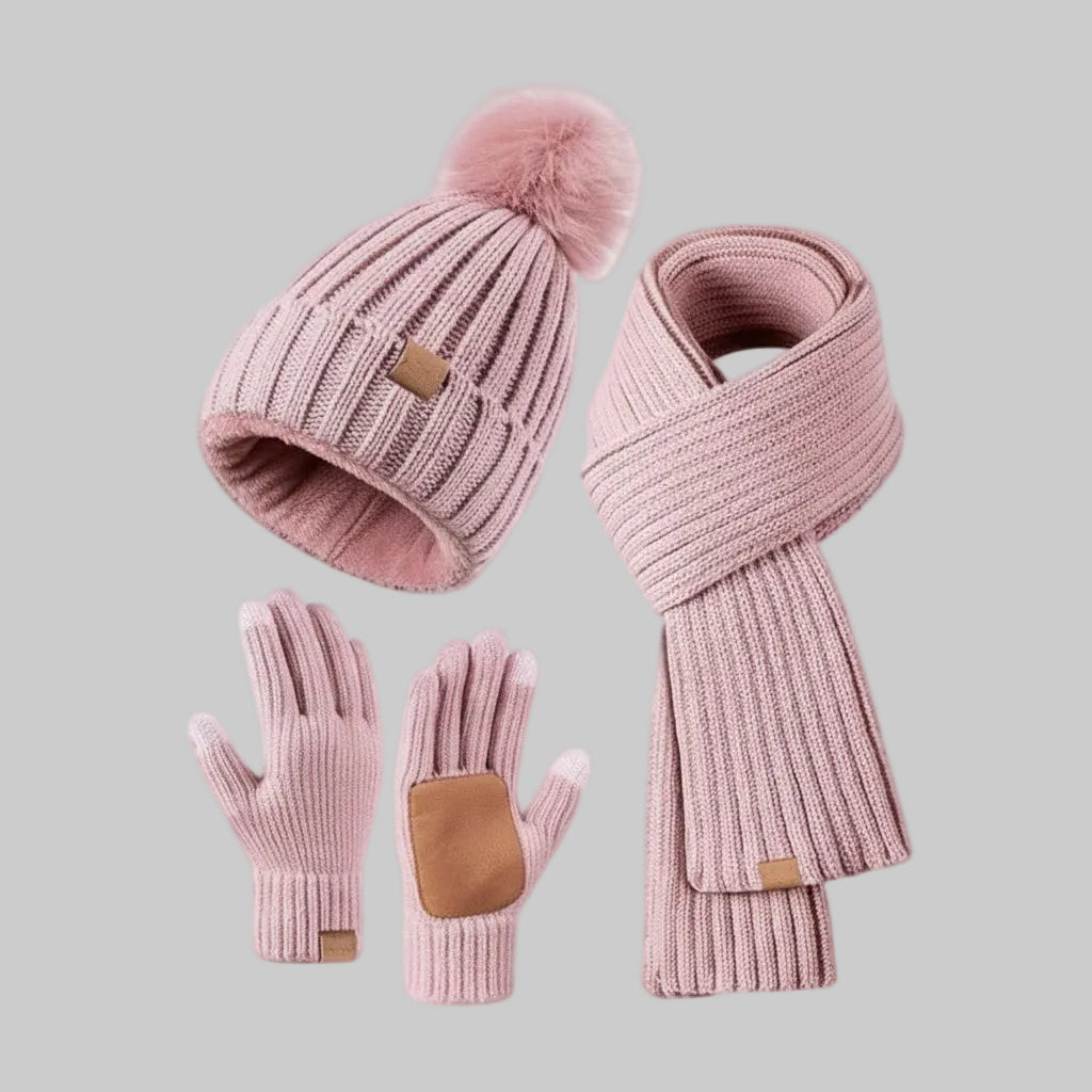 Cold Weather Knit Beanie Scarf Insulated Gloves Set