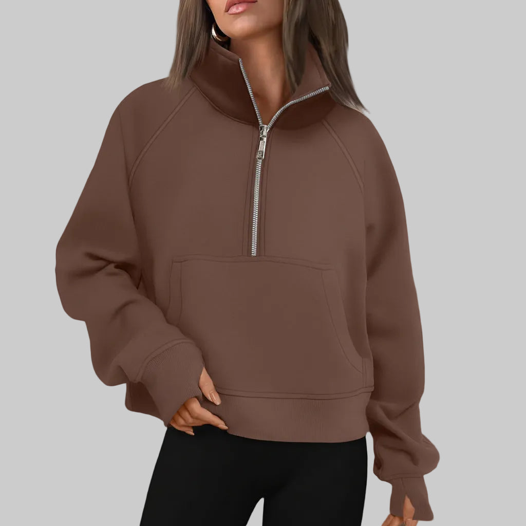 Soft Women's Fleece Pullover Half Zip Crop Top