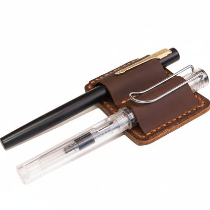 Genuine Leather Notebook Clip On Pen Holder Accessory