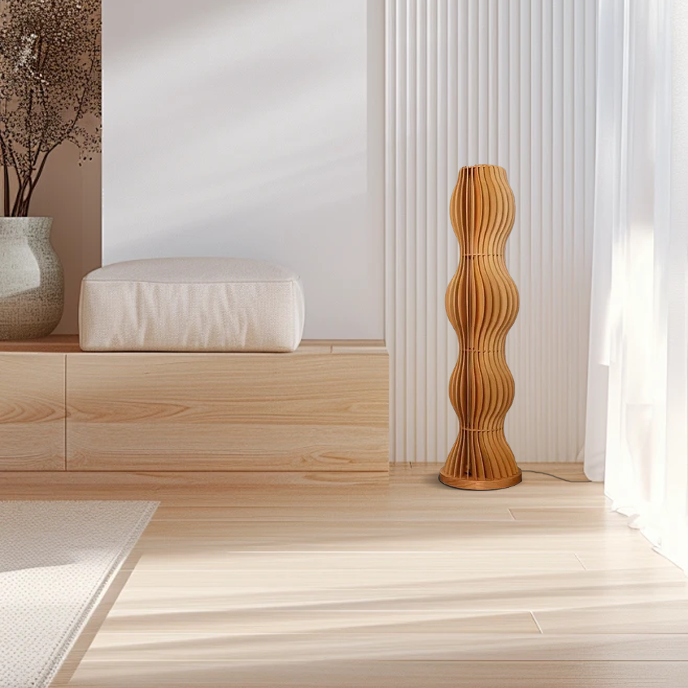 Nordic Wood Floor Lamp Wooden Cylindrical Living Room-3