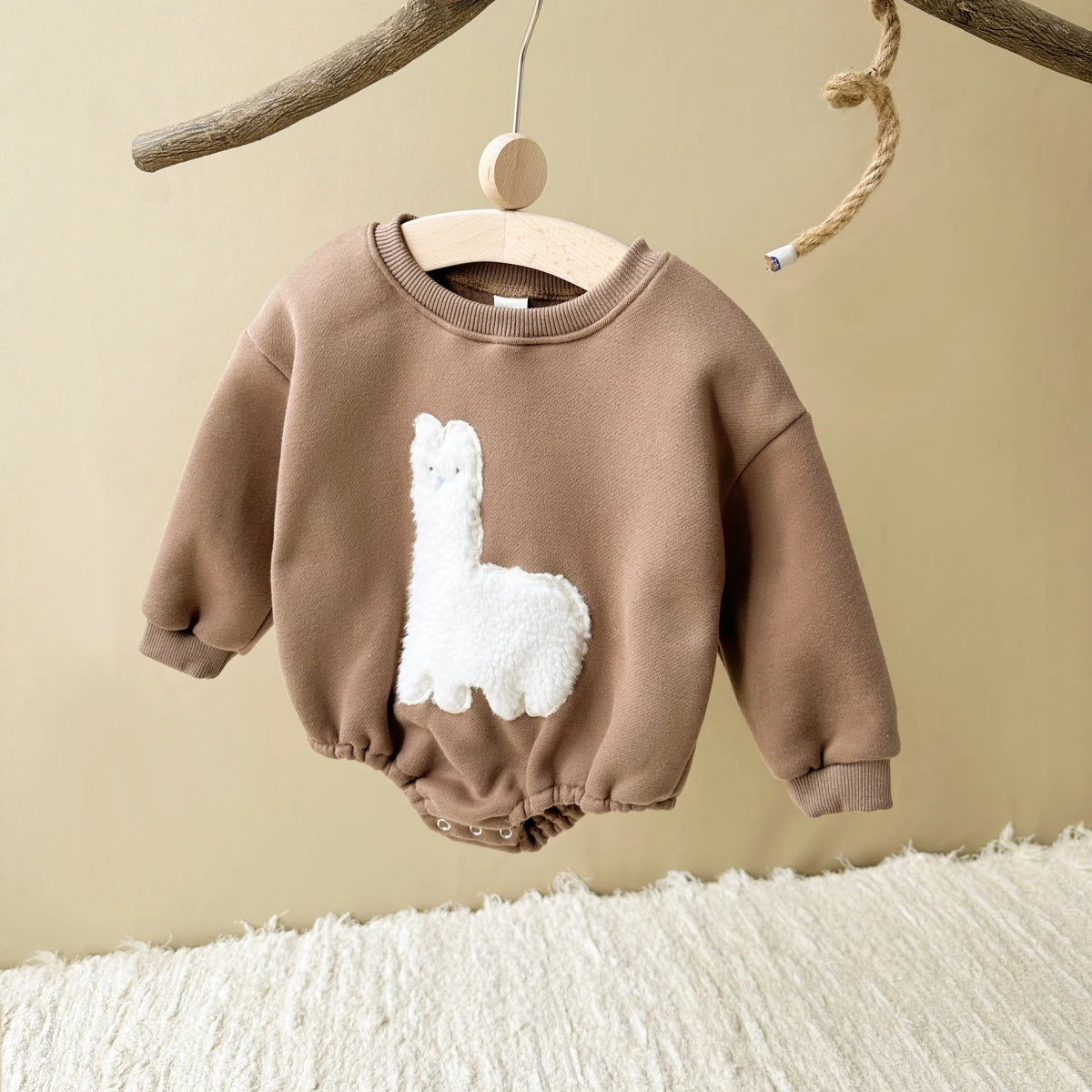 Baby Bodysuit Romper Lama Print Soft Cotton Beige Brown 0-1.5 Years 0