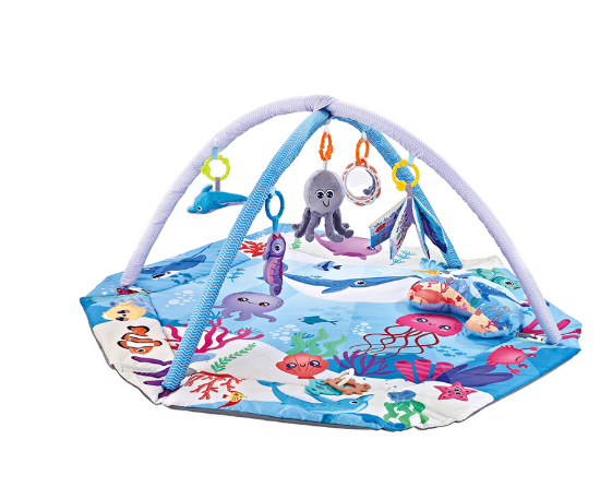 Baby Play Mat 8-in-1 Multifunctional with Detachable Sensory Toys Soft Washable Textile 9