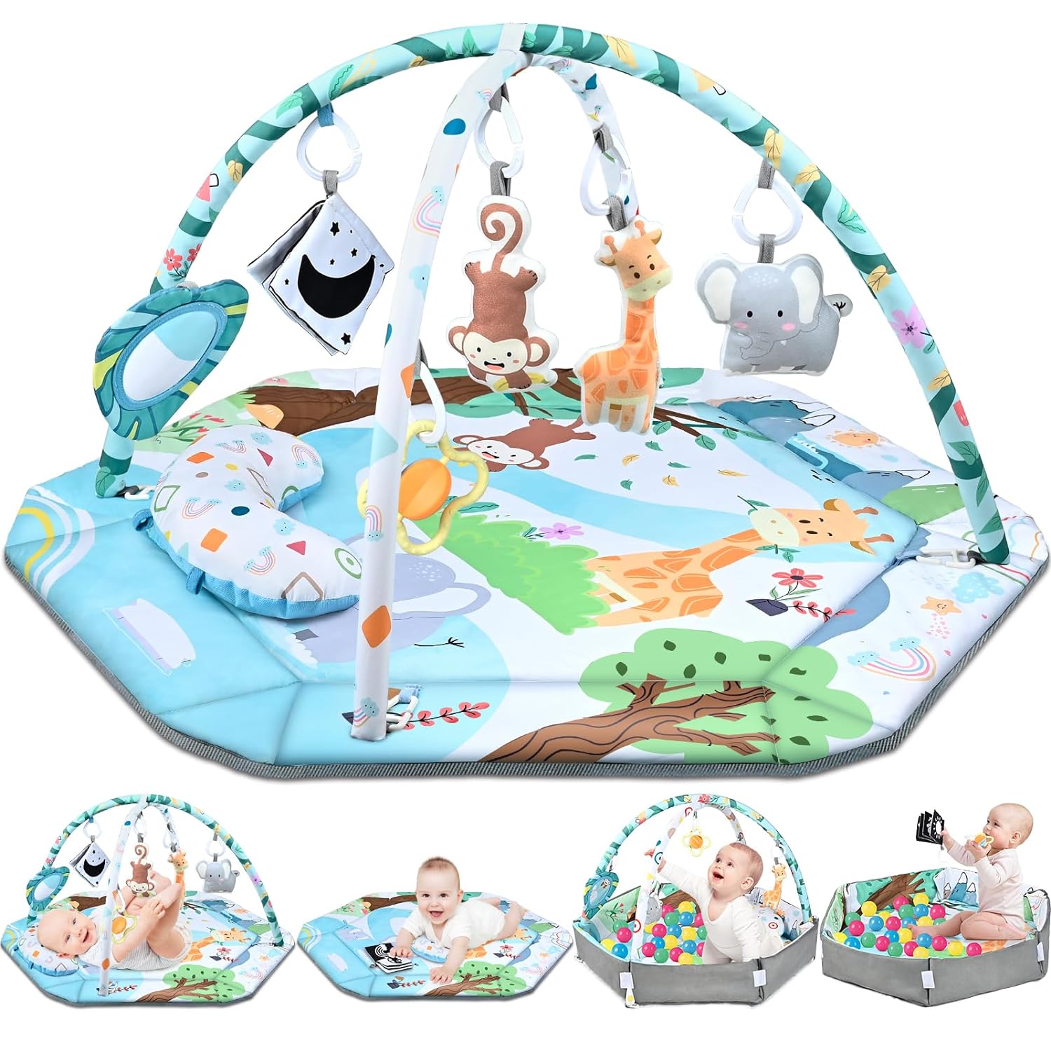 Large Baby Playmat with 6 Detachable Toys and Cushy Fabric - Lusomart