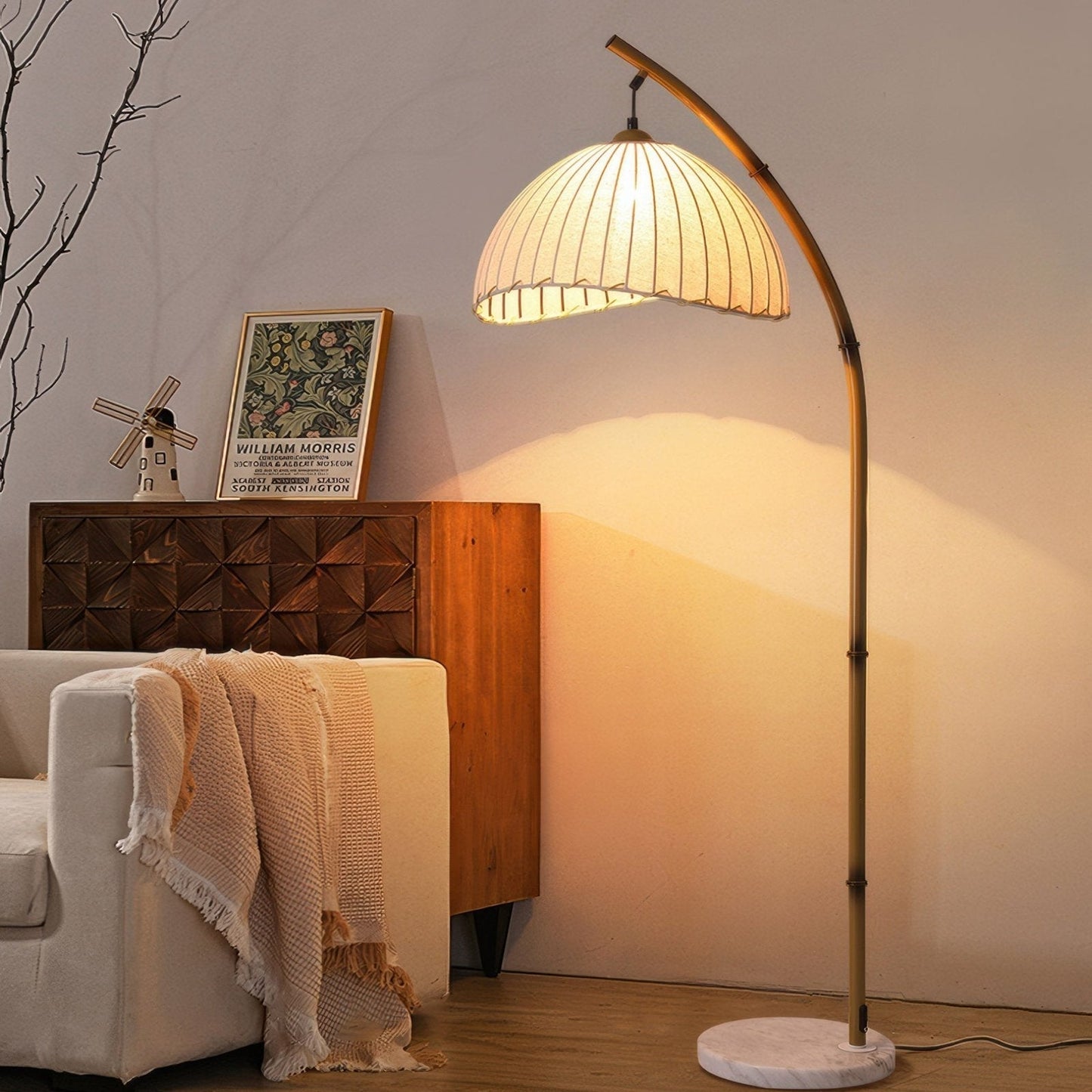Natural Bamboo Tall Floor Lamp with Cream Shade - Lusomart
