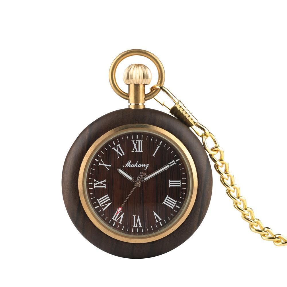 Elegant Wood Pocket Watch for Men with Chain - Lusomart