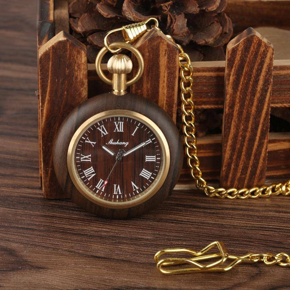 BambooElegance | Stylish Natural Wooden Pocket Watch with Chain for Men 2