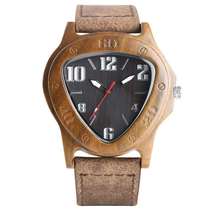 Stylish Bamboo Quartz Watch with Brown Leather Band - Lusomart