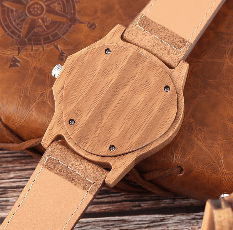 BambooTime | Elegant Natural Bamboo Quartz Wristwatch with Leather Strap 1