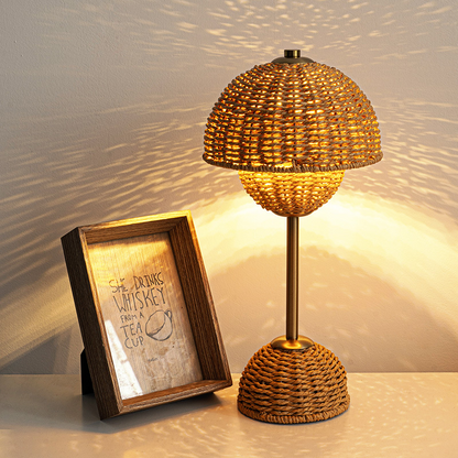 Natural Wicker Mushroom Desk Lamp