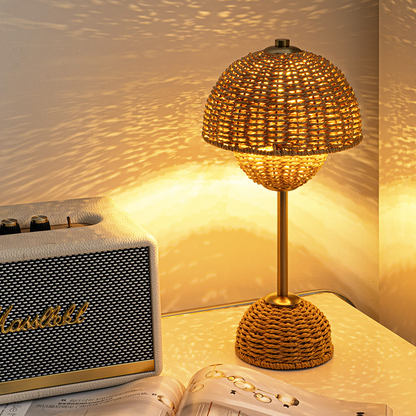 Natural Wicker Mushroom Desk Lamp