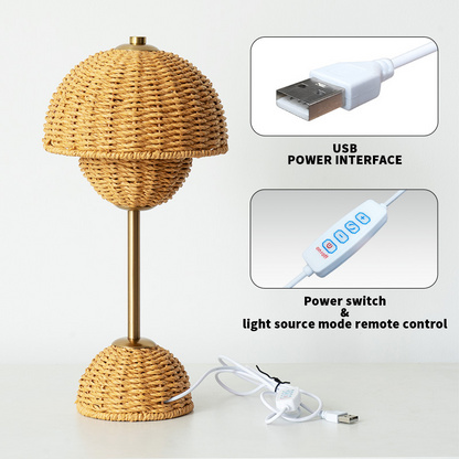 Natural Wicker Mushroom Desk Lamp