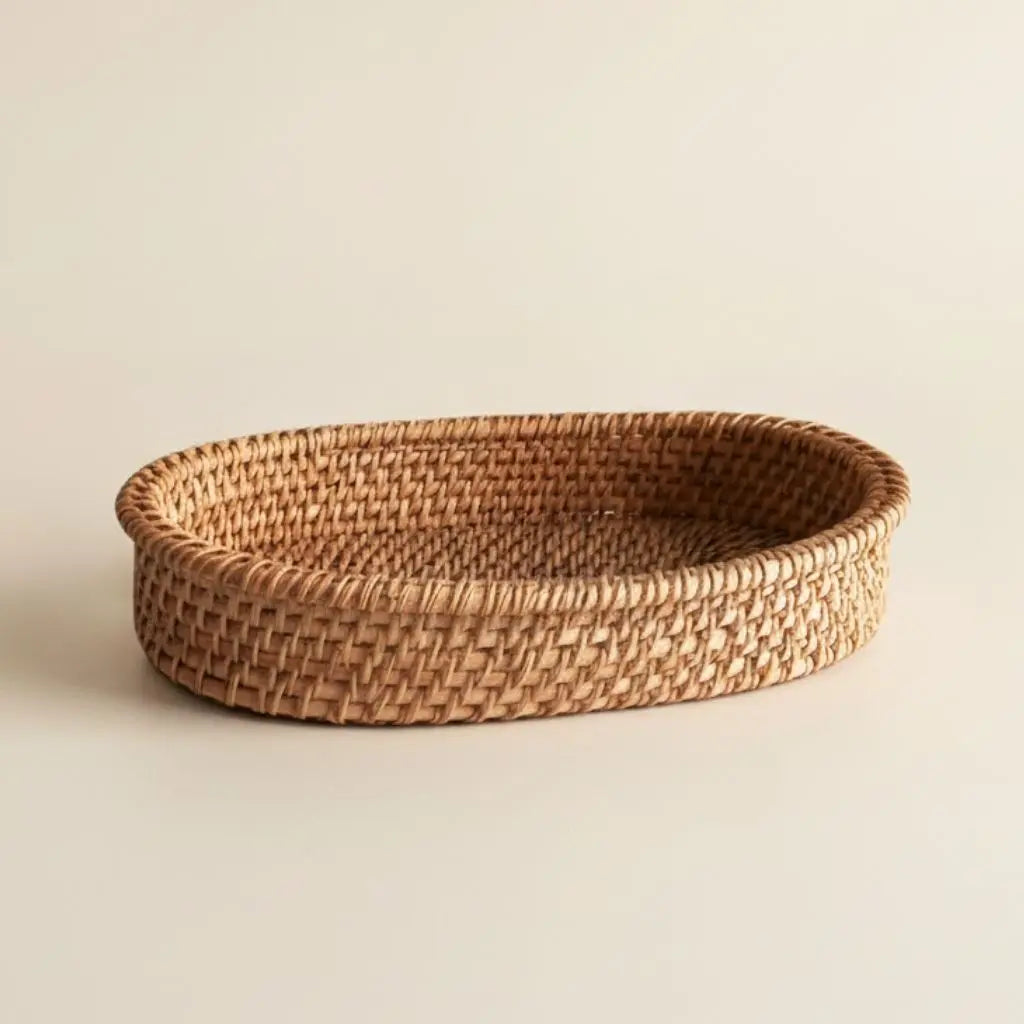 Natural Woven Oval Rattan Storage Basket - Lusomart