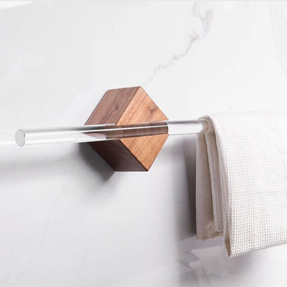 Premium Bathroom Towel Holder With Metal And Wooden Brackets